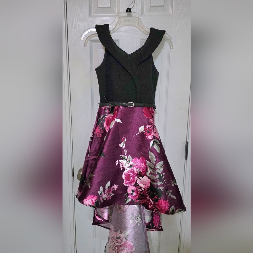 Speechless Black and Purple Asymmetrical Floral Kids Dress